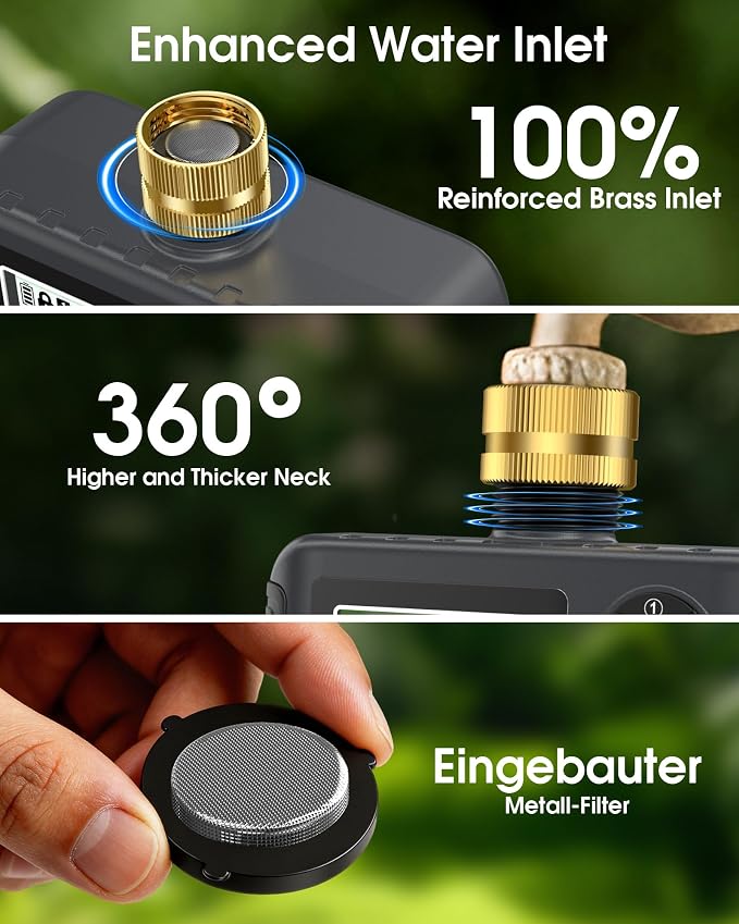 Insoma Water Timer with Brass Inlet, 3 Independent Zones Outdoor Hose Timer for Garden Faucet with Auto/Manual/Rain Delay Mode, IPX5 Waterproof, Sprinkler Irrigation Controller for Yard Lawn