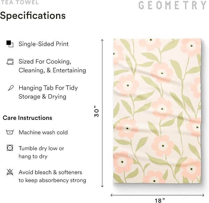 GEOMETRY Tea Towels – Spring & Summer Collection – Quick-Dry, Ultra-Absorbent, Reusable Microfiber Kitchen Towels for Drying & Cleaning - Meadowlight - 3 Pack