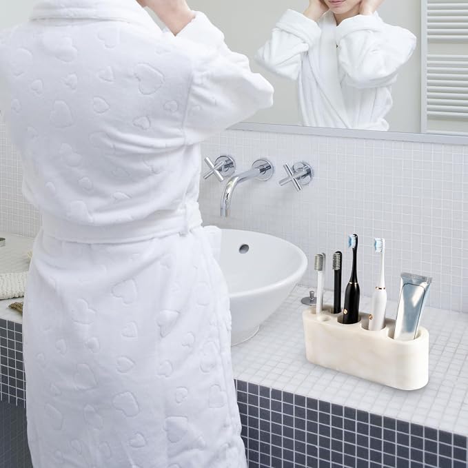 BCS Toothbrush Holder for Bathrooms, 6 Slots Marble Toothbrush and Toothpaste Holder Stand Bathroom Organizer Countertop for Electric Toothbrush, Floss, Razor, Comb - Karibib Ice