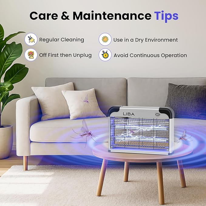 LiBa Electric Bug Zapper, Indoor Insect Killer - (2) Extra Replacement Bulbs - Fly, Mosquito Killer and Repellent - Lightweight, Powerful 2800V Grid, Easy-to-Clean, with a Removable Washable Tray.