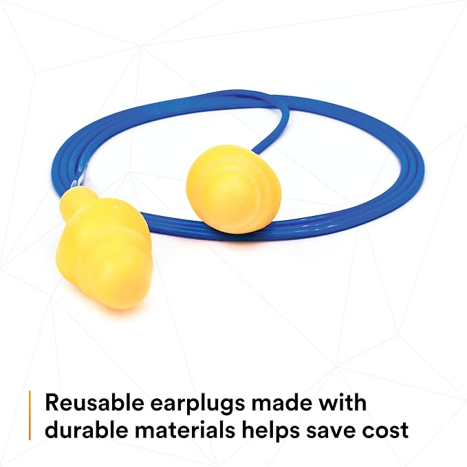 3M E-A-R UltraFit Corded Ear Plugs 340-4004, 100-Pair, Yellow, Poly Bag 3404004
