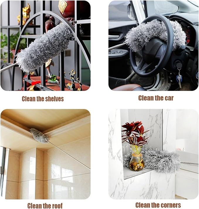 2.8M Extended Chicken Feather Duster Extendable and Curved Ceiling Cleaning Broom Home Electrostatic Dust Collector(2.8m 1PCS clothB)