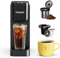 Tastyle Single Serve Coffee Maker Hot and Iced with Bold Brew, Up to 16 Oz | for K Cup and Ground, Fits 7.3'' Travel Mug, 5 Cup Sizes, Compact for Office, RV& Hotel, K320, 3.0 Version, Black