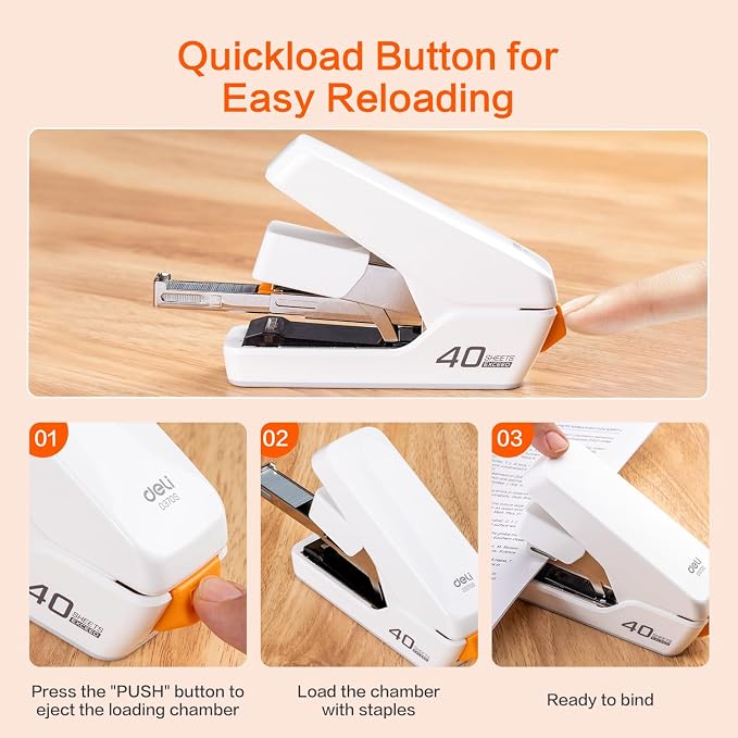 Deli Stapler, Effortless Staplers for Desk, 40 Sheet Capacity Heavy Duty, One Touch, No Effort, Easy to Load, with 2000 Staples & Staple Remover, 6 Pack, Black&White