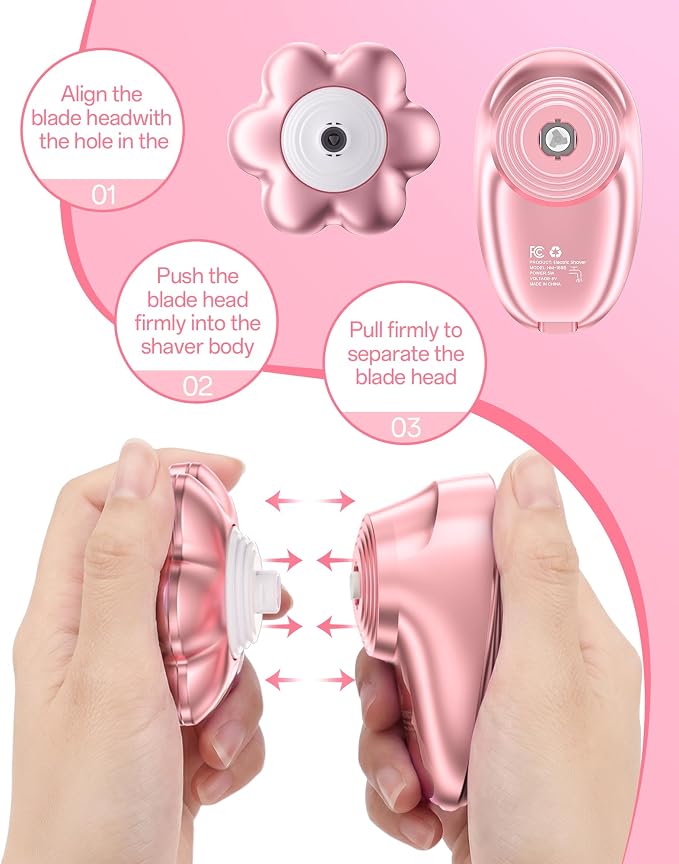 5-in-1 Electric Razors for Women, 7D Magnetic Heads Full Body Shaver, Waterproof Wet Dry Hair Remover with LED Display, Rechargeable Bikini Trimmer for Underarms, Face, Legs, Lips, Arms (Pink)