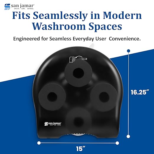San Jamar Classic Carousel Tissue Dispenser with Biokleen Handle for Bathroom, Plastic, 1.5 Inch Core, Black, (Pack of 6)
