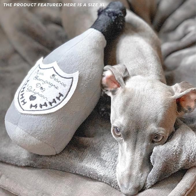 Haute Diggity Dog Champagne Dog Perignonn, Plush Designer Dog Toys with Interactive Squeaker, Stimulating Pet Enrichment, Machine-Washable & Safe Materials for All Breeds, Size XL