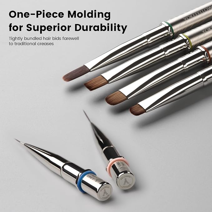 YOKEFELLOW EliteAlly Nail Art Brushes, 8pcs Nail Art Tool Set with Brush Holder, Gel Nail Brush,Extension Brush, French Tip Brush, Liner Brushes for Gel Polish Design Supply(EAkit-01)