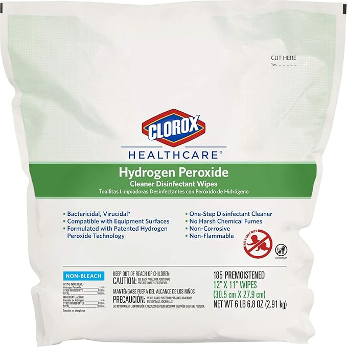 Clorox Healthcare Hydrogen Peroxide Cleaner Disinfectant Wipes, 12" x 11", Refill for Bucket, 185 Count (Package May Vary)