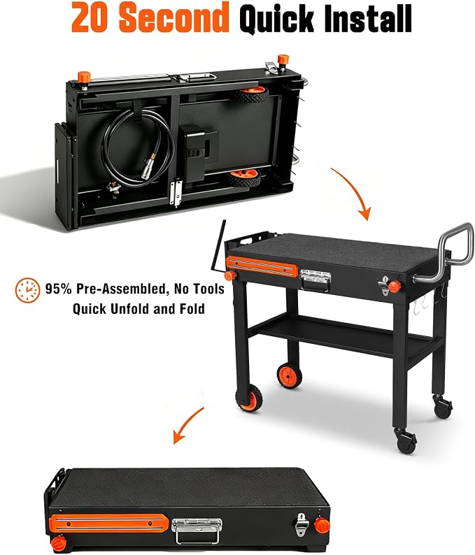 Blackstone Stand for 17" or 22" Griddle, Heavy Duty 450 LBS Blackstone Table, Foldable Portable Grill Cart with Locking Wheels, 20s Quick Setup, Anti-Wobble, Ideal for Backyard, Camping, Tailgating