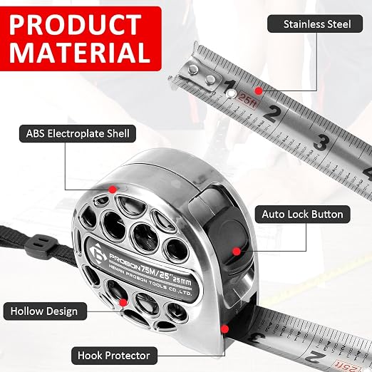6 Pack 25FT Tape Measurement Stainless Steel Retractable Measuring Tape Double Side Scale with Laser Measure for Household Agricultural Industrial Woodworking (6)