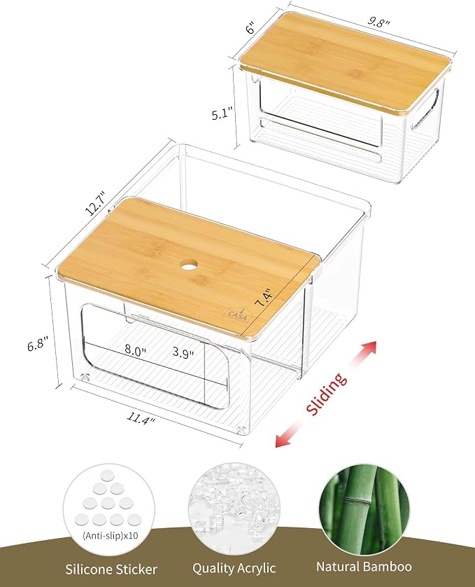 iCASA 3 in 1 Trash Bag Dispenser Under Sink Kitchen Garbage Bags Organizer | Trash Bag Holder with Bamboo Lid, Holds up to 100 Count, 13/30/33 Gallon Bag Roll, Pantry, Laundry Room Storage Organization