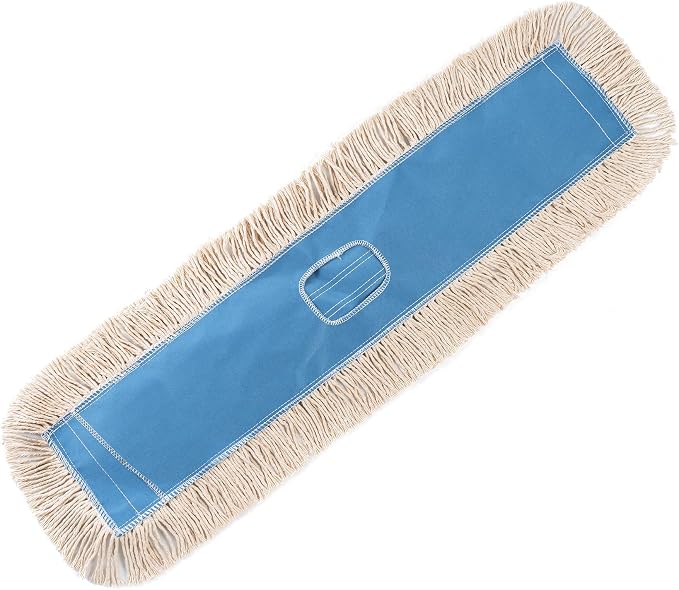 Matthew Cleaning 36'' Industrial Strength Cotton Dust Mop Refill Washable Replacement Heads for Residential & Commercial Use Fit Standard Dust Mop Frames, Hardwood, Concrete Floors Blue&White 1 Pack