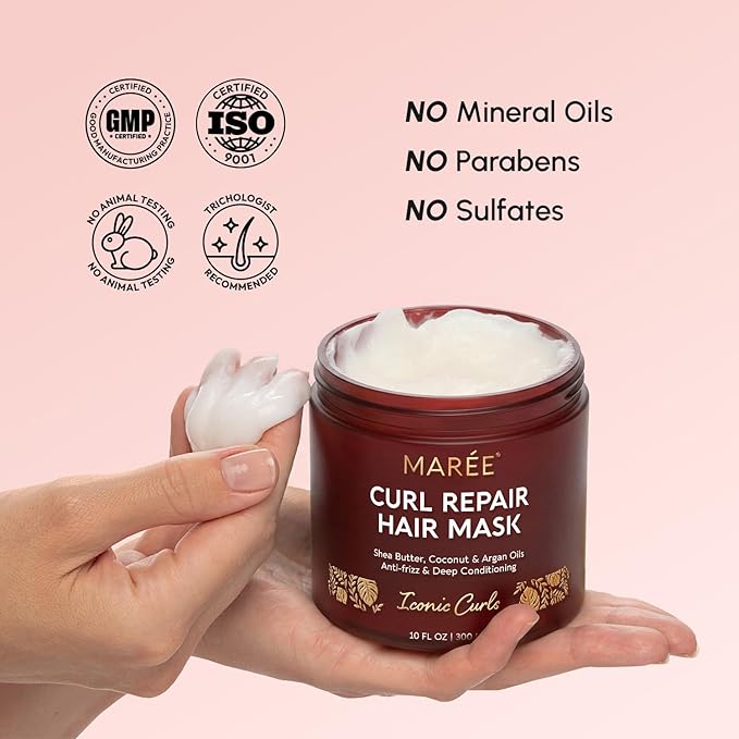MAREE Deep Conditioning Hair Mask for Damaged Hair Treatment – Keratin Hair Care for Hydrating Growth Repair Moisturizing – Dry Curly Color Refreshing – 10 Fl Oz, Beige