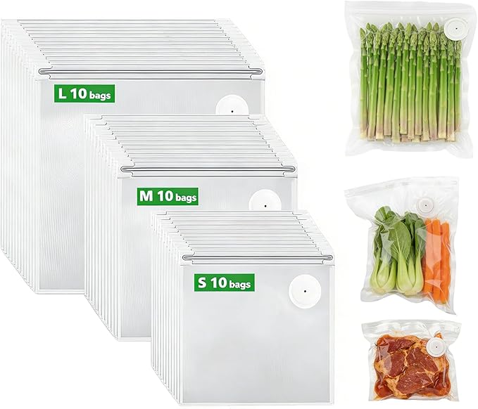 MOMODA Sous Vide Cooking Bags - Set of 30 | BPA-Free Reusable Vacuum Seal Bags (10 Small+10 Medium+10 Large)