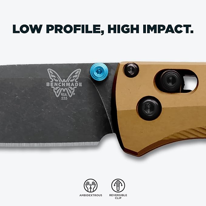 Benchmade Bugout EDC Knife, M390 Steel Blade (535BK-07) | Burnt Brass Aluminum handle, Drop-Point blade