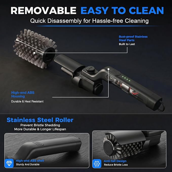 Cordless Electric Grill Brush, 2026 New Upgraded 3-Speed Rechargeable BBQ Cleaner with Stainless Steel Bristles, Non-Scratch Safe for Gas, Porcelain & Cast Iron Grills, Heavy Duty Grill Cleaning Tool