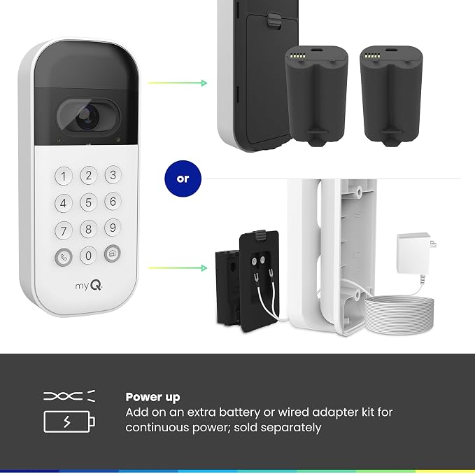 myQ Smart Garage Door Video Keypad with Wide-Angle Camera,Customizable PIN Codes,and Smartphone Control–Take Charge of Your Garage Access Works with Chamberlain, LiftMaster and Craftsman openers,White