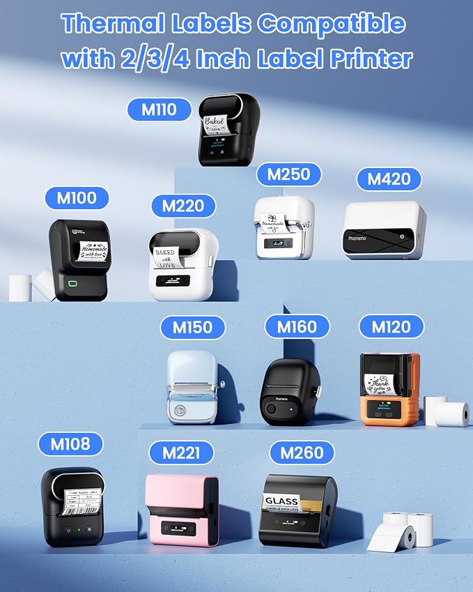 Phomemo Thermal Labels- Sticker Label for M110/M221/M220/M120/M200 Label Printer,1.97"x3.15"(50x80mm),100 Labels/Roll, Black on White