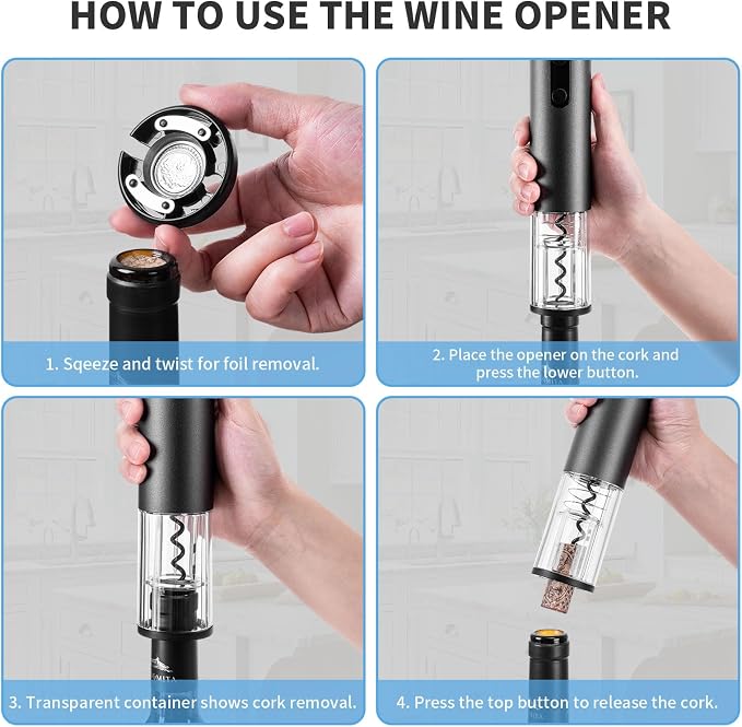 Electric Wine Opener Set Rechargeable, Automatic Corkscrew Set, Including Black Metal Wine Glasses of 2, Stainless Steel Wine Goblet, Ideal Gift for Wedding, Wine Lover, Birthday, Girl, Men