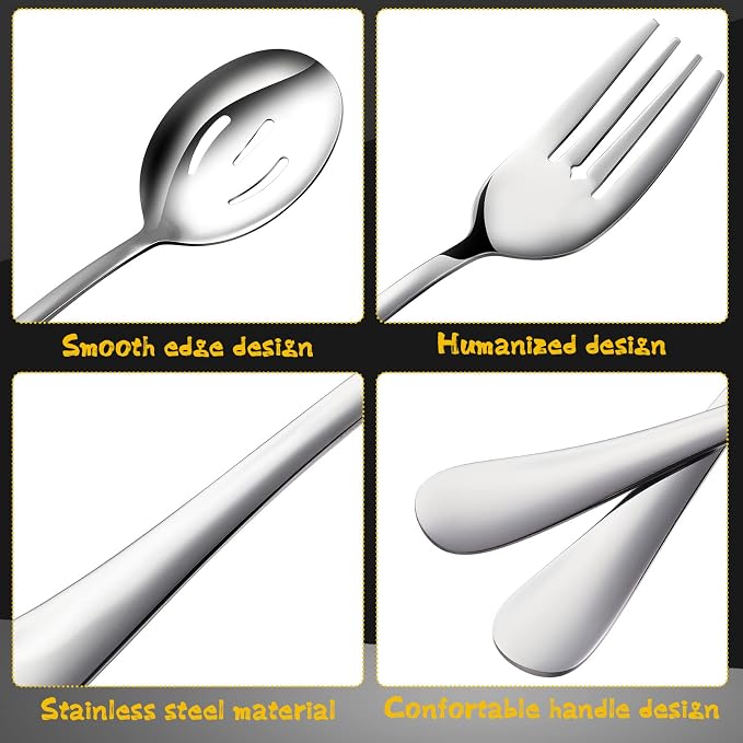 Thenshop 30 Pcs Serving Utensils Set Stainless Steel Flatware Serving Set Include Large Spoons Slotted Spoons Forks Soup Ladle Pie Server and Tongs for Buffet Catering Party Restaurant(Silver)