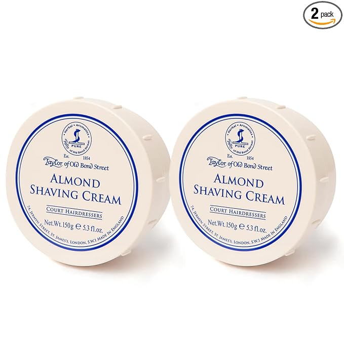 Taylor of Old Bond Street Almond Fragrance Shaving Cream Bowl 150g (2-Pack) – Rich Lather for Traditional Shaving
