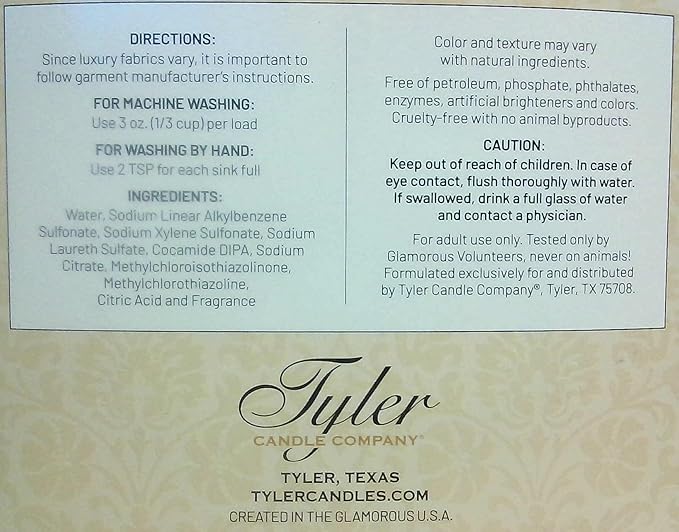 Tyler Candle Company Glam Wash Laundry Detergent, Diva, Liquid, 128 Fl Oz,HE Safe w/Dryer Sachet Pouch, Pull and Pour Spill Proof Cap
