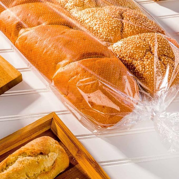 Restaurantware Bag Tek 24 Inch x 13 Inch Bread Bags 250 With Wicket Dispenser Bread Loaf Bags - Micro Perforated Freezer Safe Clear Plastic Baguette Bags Disposable