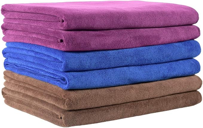 JML Microfiber Towels, Bath Towel Sets (6 Pack, 27" x 55") - Extra Absorbent, Fast Drying, Multipurpose for Bath, Swimming, Fitness, Sports, Yoga, Blue/Brown/Purple | Hanging Loop, Extra Absorbent, Fast Drying, Lint-free, Use for Pool, Swimming, Fitnes...