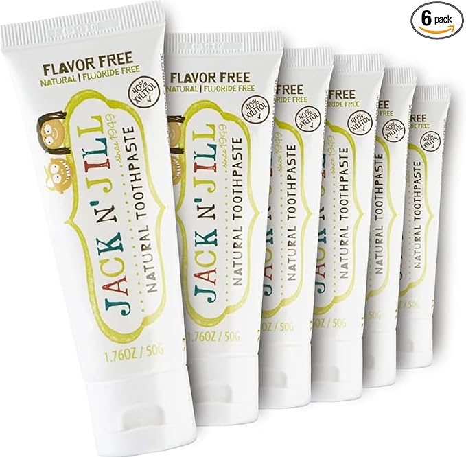 Jack N Jill Natural Toothpaste, Flavor Free, 1.76 oz (Pack of 6) | Fluoride Free Kids & Toddlers Toothpaste, Gently Cleans Teeth, 40% Xylitol, BPA Free, No Artificial Dyes