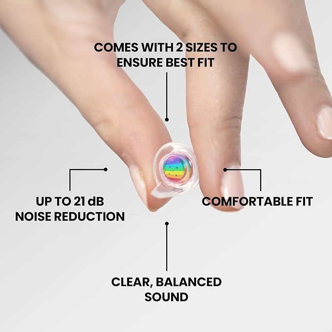 Eargasm Smaller Ears Rainbow Earplugs for Concerts, Festivals, Musicians, Night-Life, Motorcycle Hearing Protection - Reusable Ear Plugs for Small Ear Canals, High Fidelity Noise Reduction up to 21 dB