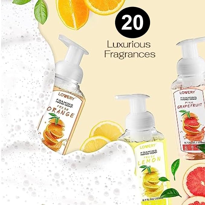 Foaming Hand Soap 20 Pack - Hand Soap with Aloe Vera and Essential Oils - Alcohol-Free Hand Wash in Citrus Blend, Lemon, Orange, Lime, Grapefruit, Black Cherry Fragrances & More, Scented Hand Wash