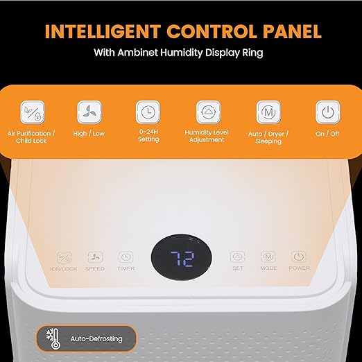 30Pints Dehumidifier with Drain Hose, 2,000 Sq.Ft Dehumidifier for Basement, 2L/0.53 Gallon Tank, Energy Star Cert. 38dB, Humidity Display Ring, Humidity Remover for Home, Bedroom & Bathroom