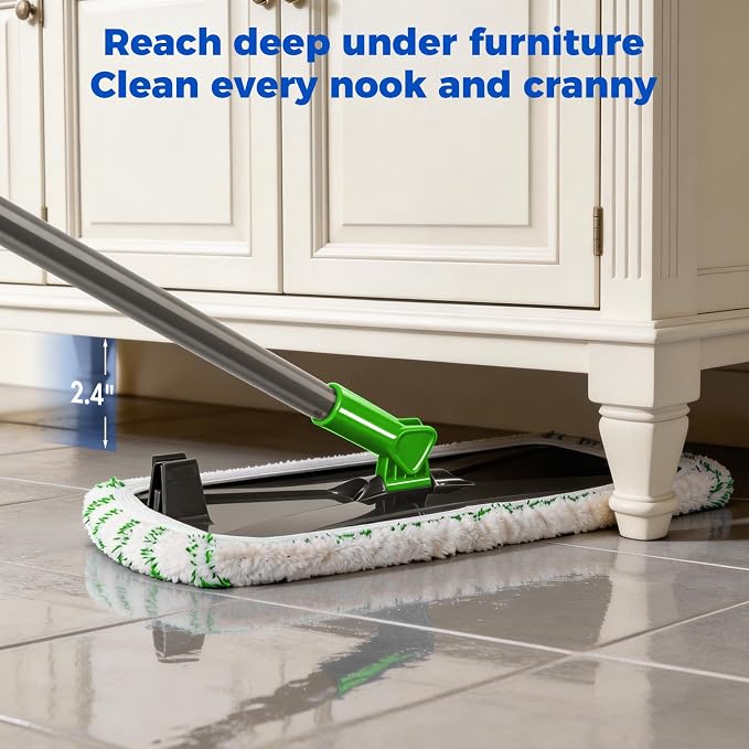 Masthome 16" Extra Large Microfiber Flat Mop for Floor Cleaning, 360° Rotating Dust Mop with 5 Washable Pads & 1 Cleaning Scraper, Wet Dry Mop for Hardwood Laminate Tile Ceramic