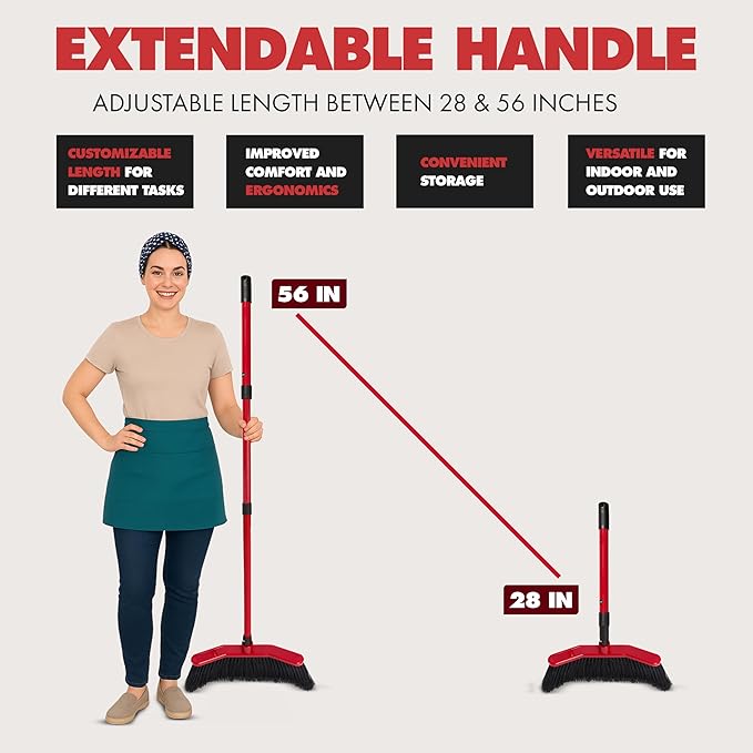 Da Vinci Angle Broom Dustpan Combo Set – Pack of 2, 16" Curved Head, 52" Adjustable Telescopic Handle, Soft PVC Bristles, Indoor Outdoor Broom and Dustpan Set for Kitchen, Pet Hair, Dust & Debris