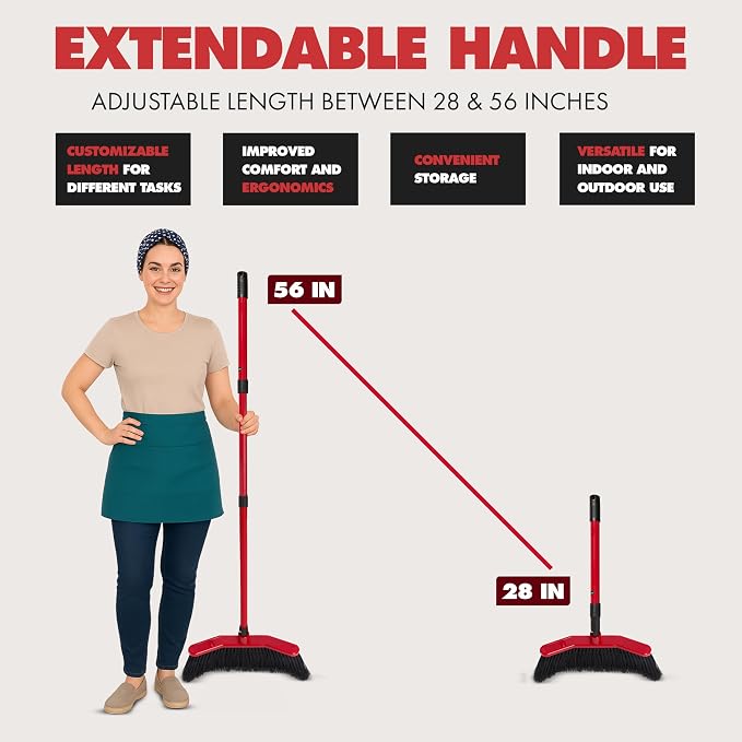 Da Vinci Angle Broom with Dustpan Combo Set – 16" Curved Head, 52" Adjustable Telescopic Handle, Soft PVC Bristles, Indoor Outdoor Broom and Dustpan Set for Kitchen, Pet Hair, Dust & Debris
