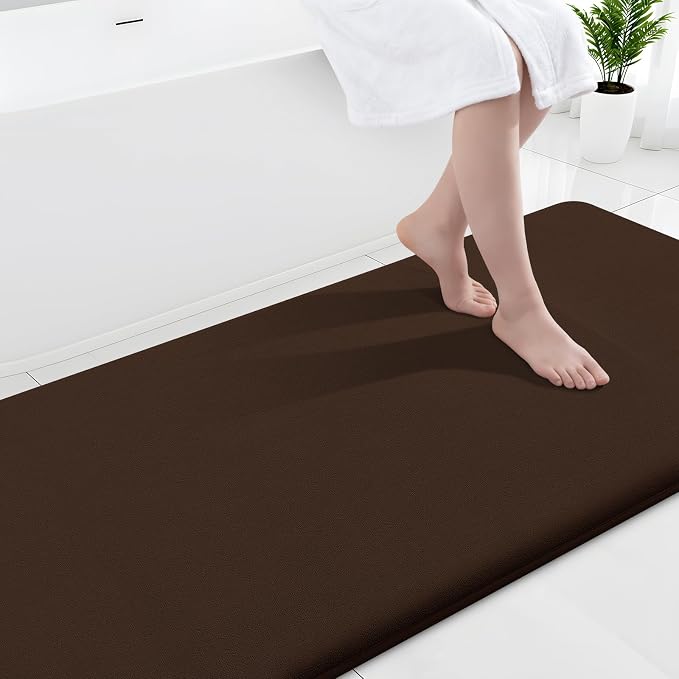 Smiry Memory Foam Bath Mat 44x24, Extra Soft and Absorbent Bathroom Mats, Non Slip Washable Carpet for Floor, Shower and Tub, Brown