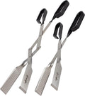 Tongs for Steaks, 2-Pack 17" & 13" Professional Kitchen and Outdoor Grilling Utensil Set, by Shark BBQ Grill Tongs -(Black)