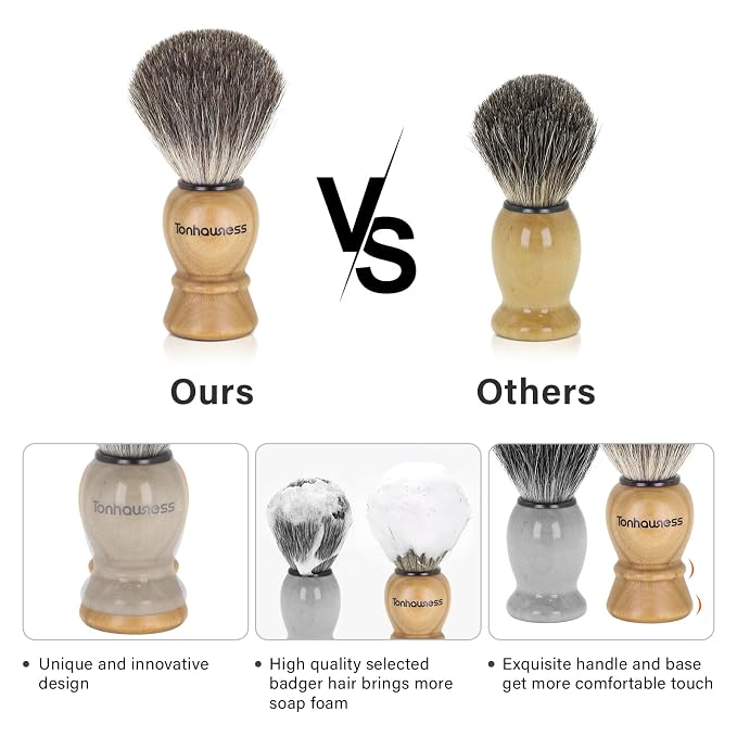 5 In 1 Manual Shaving Kit For Men Includes Badger Hair Shaving Brushes Set, Double Edge Safety Razor, Stainless Steel Shaving Bowl&Stand and Goat Milk Shaving Soap