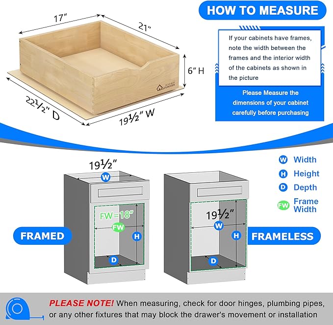 WelFurGeer Soft Close Pull Out Drawers for Kitchen Cabinets, 17" W x 21" D Pull Out Cabinet Organizer, Premium Birchwood Pull-Out Cabinet Drawers, Smooth Slide-Out Shelves for Kitchen Cabinets