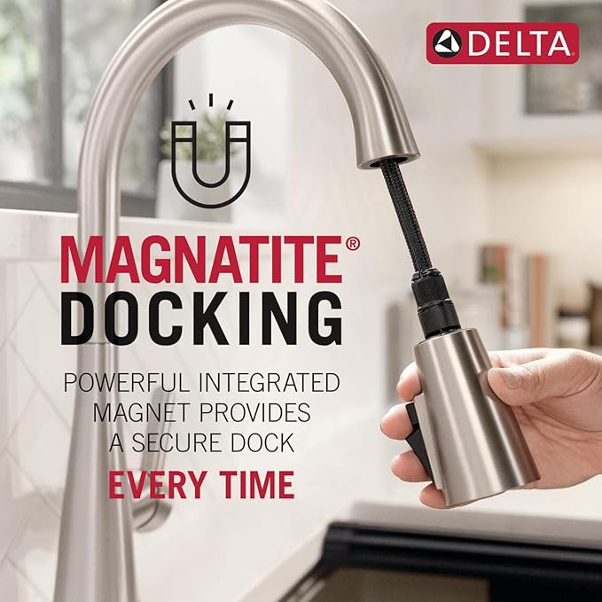 Delta Faucet Lenta Brushed Nickel Kitchen Faucet, Soap Dispenser Included, Kitchen Sink Faucet, Faucet for Kitchen Sink, Magnetic Docking Spray Head, SpotShield Stainless 1982Z-SP-DST