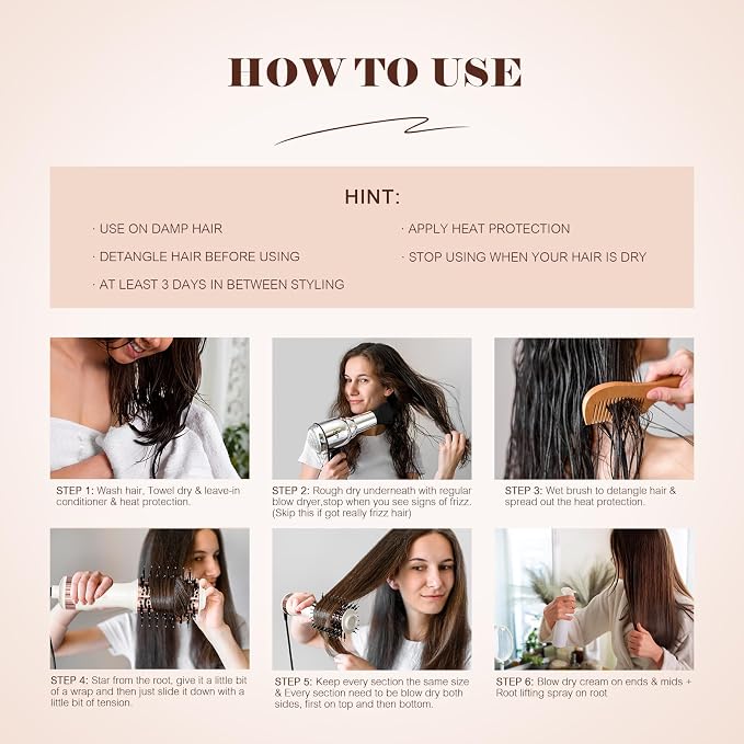 Travel Blow Dryer Brush in one, Dual Voltage 120V-240V Mini Hot Air Brush, Hair Trends Nano Titanium 2 Inch One Step Hair Dryer and Styler Volumizer Oval Shape