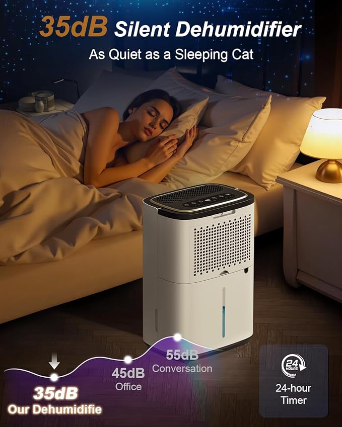 3000 Sq. Ft. Dehumidifier for Basement, Update 30 Pint Quiet Dehumidifiers for Home with Drain Hose, Smart Humidity Control, 24H Timer & Child Lock, Ideal for Large Rooms, Bedroom, Garage