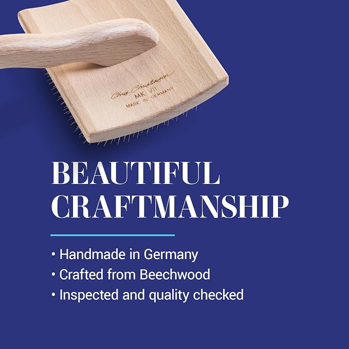 Chris Christensen Mark VII Curved Back Slicker Brush for Dogs, 12mm Pins, Groom Like a Pro, Handcrafted Lightweight Beechwood Ergonomic Handle, Stainless Steel Pins, A5VII, Large. Made in Germany.