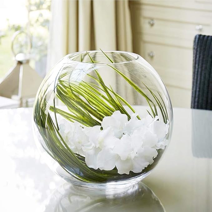 WGV Bowl Glass Vase, Diameter 6", Height 5", Open Width 4", (Multiple Sizes Choices) Clear Bubble Planter Terrarium Fish Bowl for Wedding Event Home Decor, 1 Piece (VBW0006)