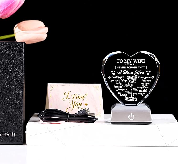 ZHSHWAT Gifts for Wife, Crystal Multicolor Nightlight Gifts for Wife from Husband, Romantic Anniversary, Valentines Day, Christmas Birthday Gifts for Wife
