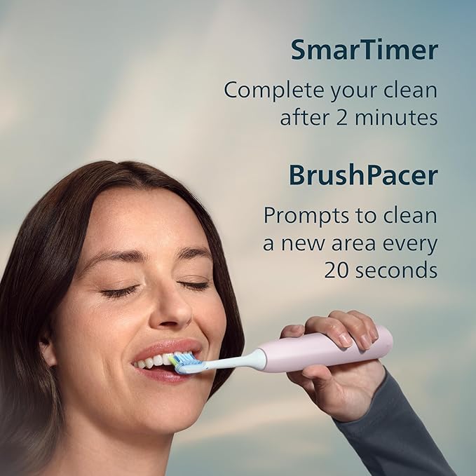 Philips Sonicare 5950 Series Electric Toothbrush with Pressure Sensor, SmarTimer, BrushPacer, 6 Brushing Settings, 21-Day Runtime, Travel Case, Light Pink, HX7132/03