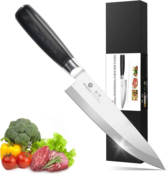 imarku 8 Inch Japanese Chef Knife,Single-Bevel Edge HC Steel Kitchen Knife | Versatile Chef Knife,Ultra-Sharp 13° Angle Rust-Resistant,For Right and Big Hands,Anti-slip Pakkawood Handle,Gift for Men