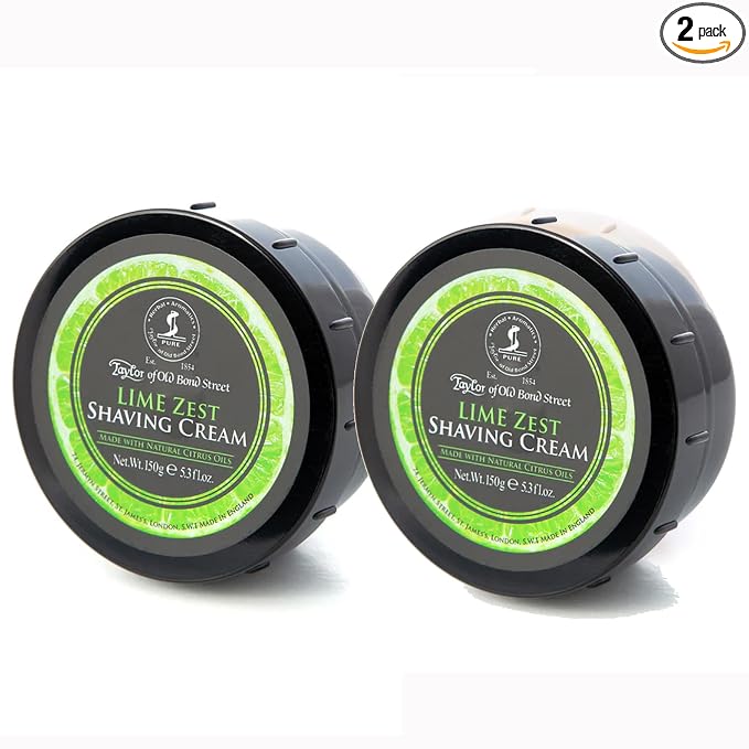 Taylor of Old Bond Street Lime Zest Fragrance Shaving Cream Bowl 150g (2-Pack) – Rich Lather for Traditional Shaving