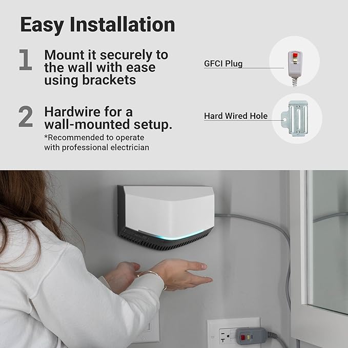 Hand Dryer for Home, Commercial Bathrooms, Hi-Speed Hand Dryer with Air Filter, Energy-Saver Mode, Speed/Volume Control, Automatic Air Blades Portable/w Stand or Wall Mount | Touchless | UL Certified